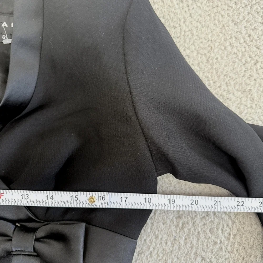 Shani Dress Womens 8 Black Long Sleeve Satin Trim Lined Bow Knee Length Made USA - Picture 3 of 8